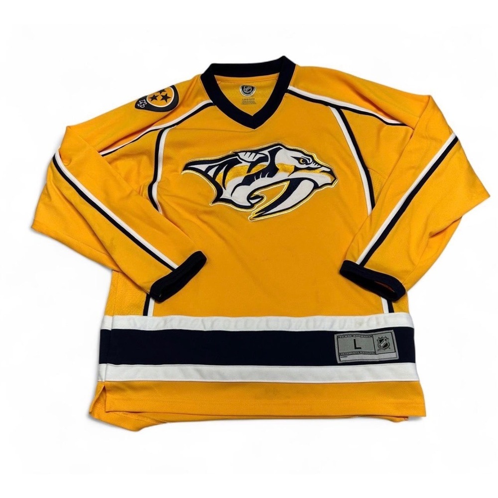 NHL Nashville Predators Youth Hockey Jersey Gold Navy Blue L 14/16 Home Logo